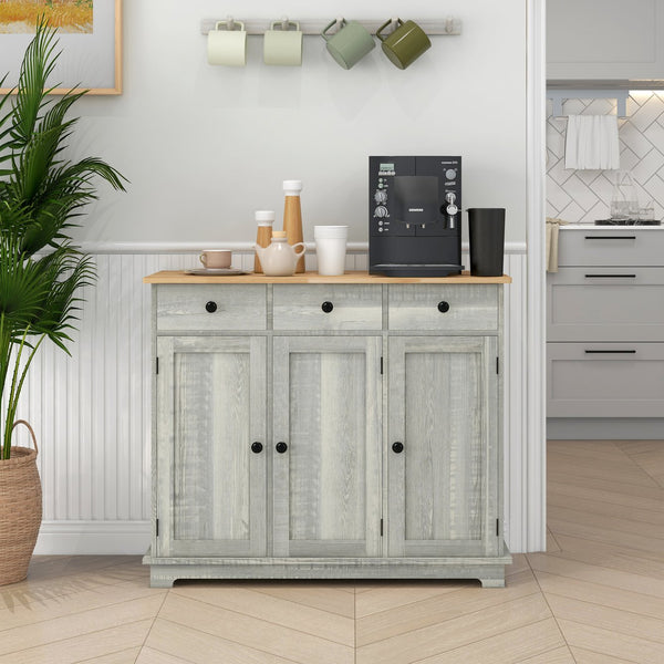 English Elm Homcom Versatile Sideboard With Solid Wood Top, Stylish Storage Cabinet For Dining & Entryway Use W2225P217372