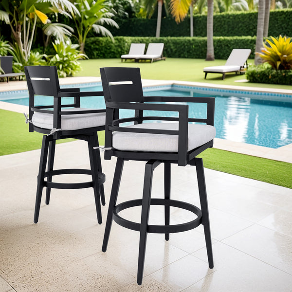 English Elm Modern Outdoor 2-Piece Swivel Bar Chairs - Ergonomic Design, Weather-Resistant Aluminum, 360° Comfort W1886P300273