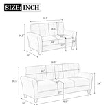 Modern Living Room Sofa Set, Linen Upholstered, Light Grey, 2+3-Seat, for Home or Office