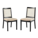 Solid Wood Dining Chair with Rattan Inset Back - Set of 2 Black CATD1EBL Walker Edison