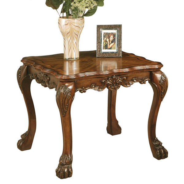 English Elm Cherry Oak End Table - Elegant Claw Leg Design With Scalloped Top & Floral Motifs For Timeless Charm B062P209072