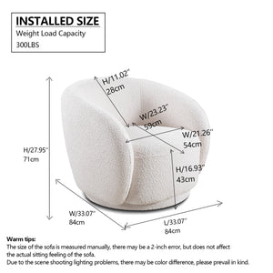 English Elm 2 PCS Swivel Accent Chair White Bouclé Barrel Chairs with 360° Solid Wood Base, Durable 300lb Capacity W2664S00013