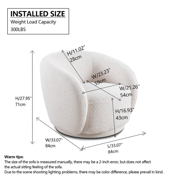 English Elm 2 PCS Swivel Accent Chair White Bouclé Barrel Chairs with 360° Solid Wood Base, Durable 300lb Capacity W2664S00013