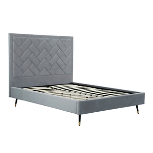 English Elm Crosby Upholstered Velvet Queen Bed - Modern Gray Design With Chevron Headboard & Easy Assembly B365S00039