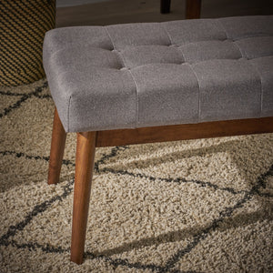 English Elm Christopher Knight Home® - Mid-Century Upholstered Storage Bench with Button-Tufted Top, Walnut Legs, Handcrafted Accent Seat Grey 61147.00GRY