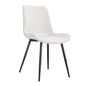 English Elm White Faux Leather Dining Chairs Set of Six with Black Metal Legs Modern Kitchen Seating W1151P180076