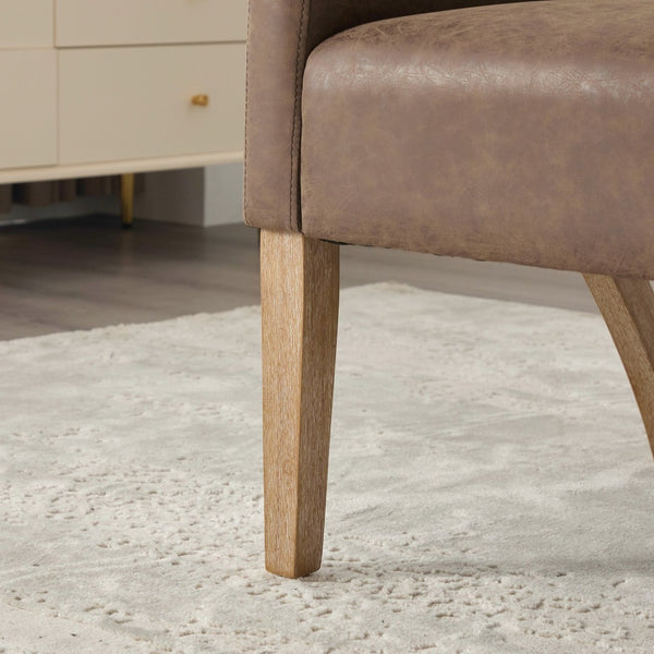 English Elm Modern Pu Leather Barrel Armchair Set of 4 with Sculpted Back Rubberwood Legs Coffee W3118S00032