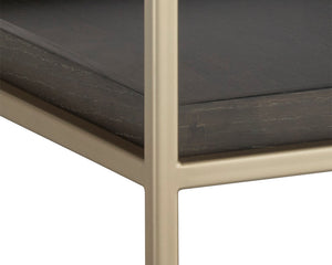 Sunpan Arden Rustic End Table with Grey Marble Top & Oak Shelf in Gold Iron Frame - Stylish & Unique Décor
