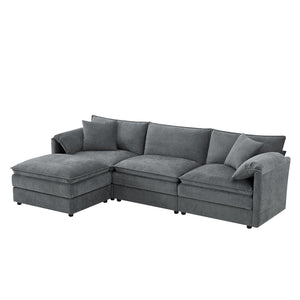 English Elm 103" Chenille Modular Sectional Sofa with Deep Wide Seats Double Cushions Removable Ottoman Luxurious Comfort for Living Room Dark Gray N723S8687B