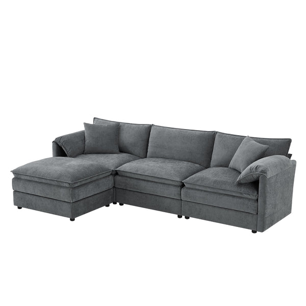 English Elm 103" Chenille Modular Sectional Sofa with Deep Wide Seats Double Cushions Removable Ottoman Luxurious Comfort for Living Room Dark Gray N723S8687B