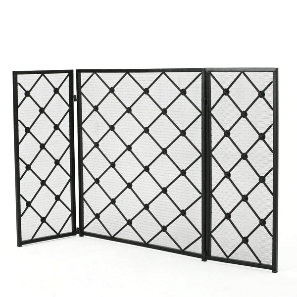 English Elm Christopher Knight Home® - FIRE Black Iron Fireplace Screen 34x31x4.5 Protective Mesh Guard Heat-Resistant Durable Design 61128.00