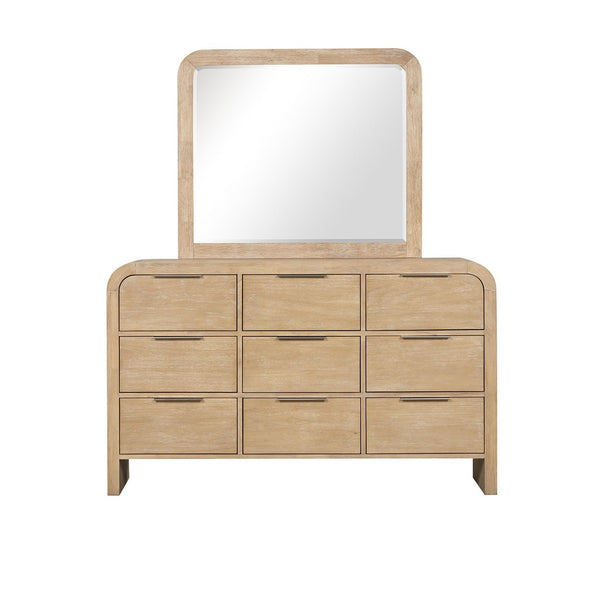 English Elm Contemporary Rustic Tone 1pc Dresser with Felt-Lined Top Drawers, Ball-Bearing Glides, Black Pulls, Bedroom Chic Natural 67 L x 22 W x 42 H B2741P406802