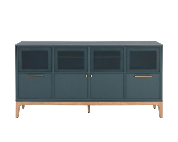 Sunpan Rivero Sideboard - Timeless Teal Oak Design with Ample Storage & Gold Hardware for Stylish Spaces