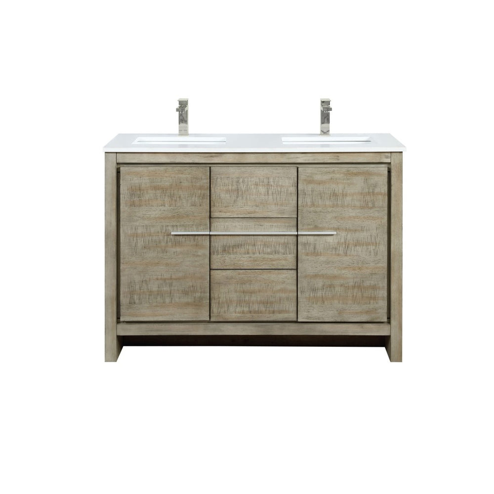 English Elm Rustic Acacia Double Bath Vanity 48" W With White Quartz Top & Brushed Nickel Faucet For Modern Charm B2731P259201-GIGA