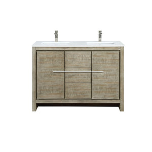 English Elm Rustic Acacia Double Bath Vanity 48" W With White Quartz Top & Brushed Nickel Faucet For Modern Charm B2731P259201-GIGA