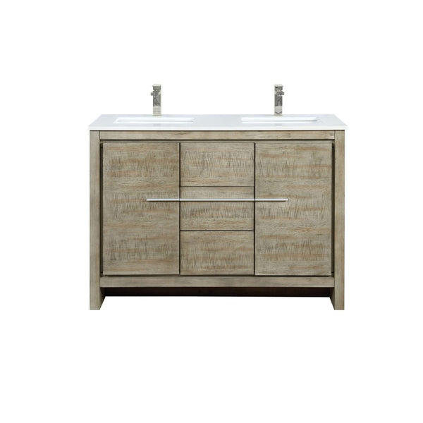 English Elm Rustic Acacia Double Bath Vanity 48" W With White Quartz Top & Brushed Nickel Faucet For Modern Charm B2731P259201-GIGA