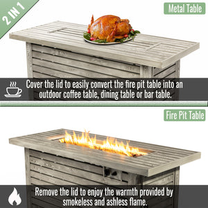English Elm 54" 50000BTU Propane Fire Table - 54in Steel Patio Fire Pit Table with Wood Grain Finish, ETL Safe, Lid Included W853P166783