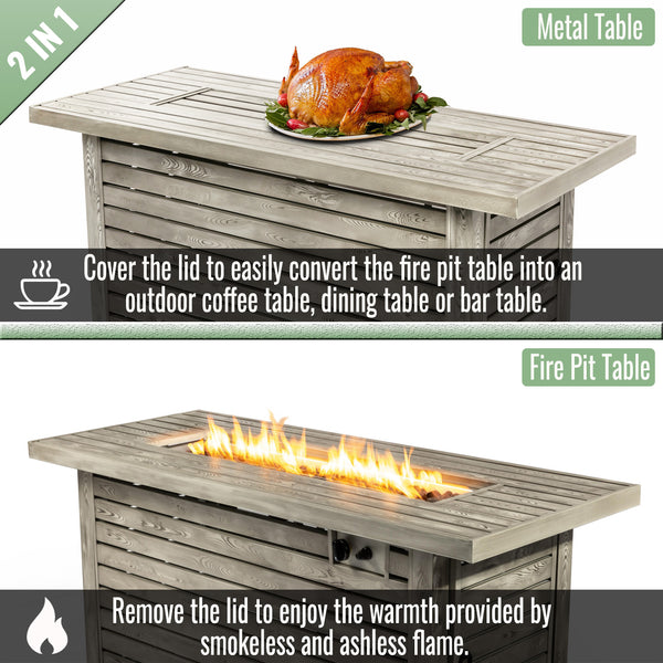 English Elm 54" 50000BTU Propane Fire Table - 54in Steel Patio Fire Pit Table with Wood Grain Finish, ETL Safe, Lid Included W853P166783
