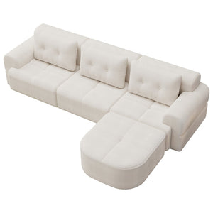 English Elm Modular Sectional Sofa with Chaise Full Foam Build Woven Fabric for Living Room Beige White W2379S00005
