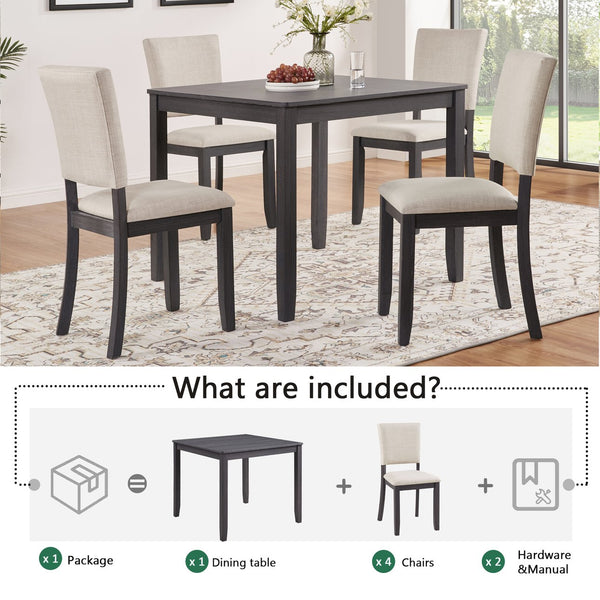 English Elm Modern 4-Piece Dining Set with Smooth Waterproof Top, Stable Wood Frame, Comfortable Foam Chairs Antique Black,Beige W1998S00081