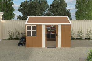 English Elm 8x10 Galvanized Steel Outdoor Storage Shed Windproof Ventilated Lockable Garden Tool House W2700S00062
