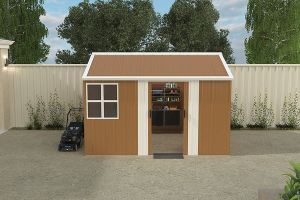English Elm 8x10 Galvanized Steel Outdoor Storage Shed Windproof Ventilated Lockable Garden Tool House W2700S00062