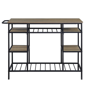English Elm Lona Rustic Oak Kitchen Island with Black Metal Frame, 6 Open Shelves, 100lb Top Capacity B2726P272332