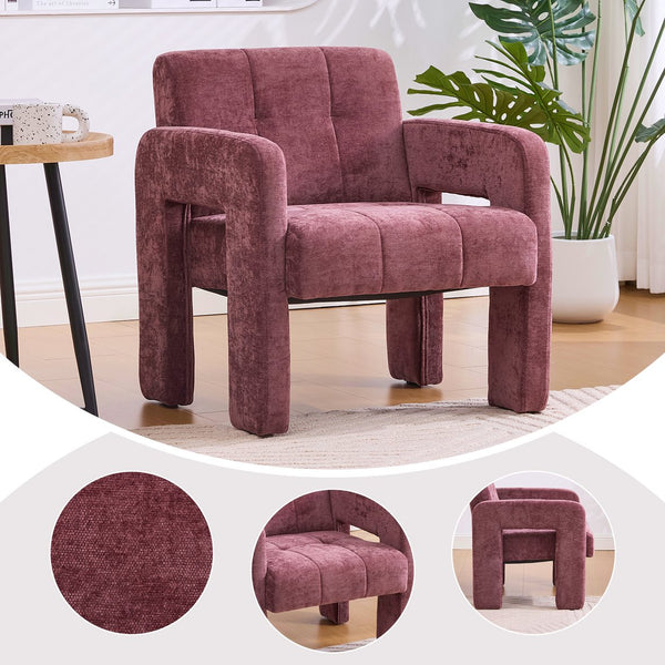 English Elm Modern Chenille Armchair with Ergonomic Curved Armrests, 500lb Capacity, Nordic Minimalist Accent Chair for Living Room WINE RED W395P380521
