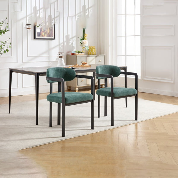 English Elm Modern Tufted Boucle Dining Chairs Set of 2 with Curved Back and Matte Metal Legs Antique Green,Black W3244P337417