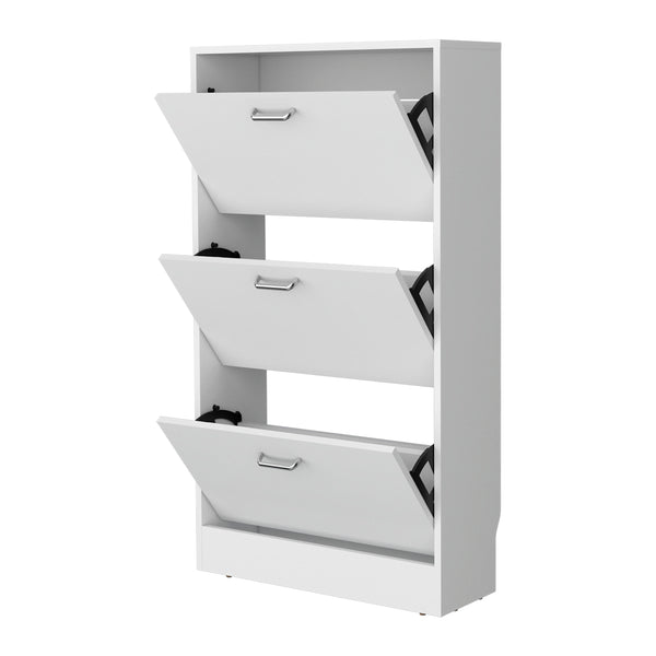 English Elm PIECES Slim Vertical Shoe Rack with 3 Flip-Down Compartments, Scratch-Resistant Melamine, Modern Organizer White 50 L x 24 W x 6 H B128P387073