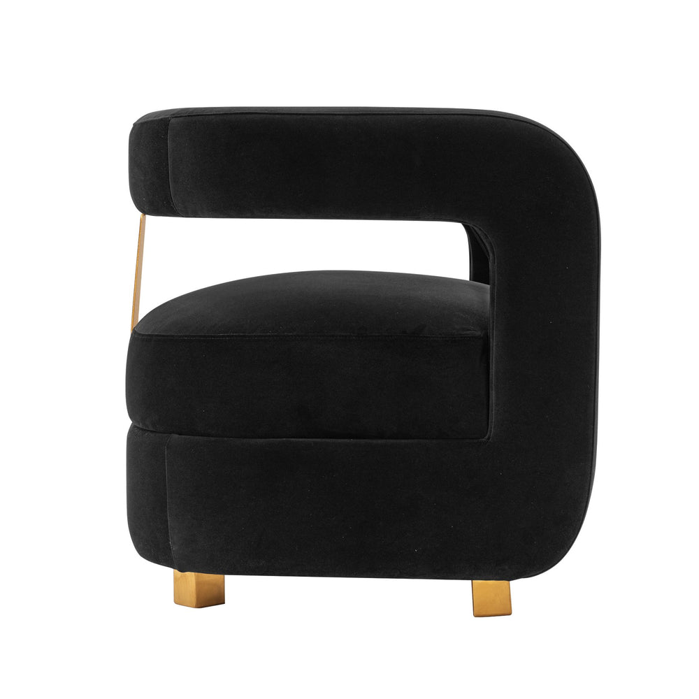 English Elm Amirah Velvet Lounge Chair Black — Luxurious High-Density Foam, Gold Legs, 440 lb Capacity, Pre-Assembled B365P398006