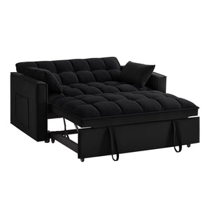 English Elm 4 Loveseat Sofa Bed with Storage Pockets & Armrests, Convertible Pull-Out Sleeper with Wheels, Tufted Comfort and Durable Frame for Small Spaces Black W2186P166127