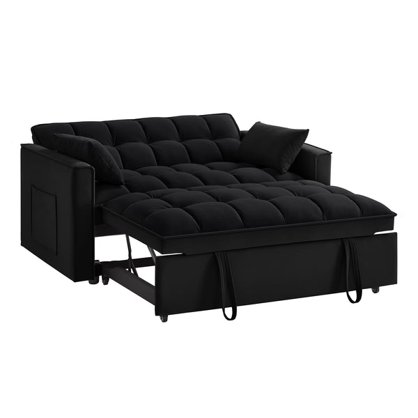 English Elm 4 Loveseat Sofa Bed with Storage Pockets & Armrests, Convertible Pull-Out Sleeper with Wheels, Tufted Comfort and Durable Frame for Small Spaces Black W2186P166127