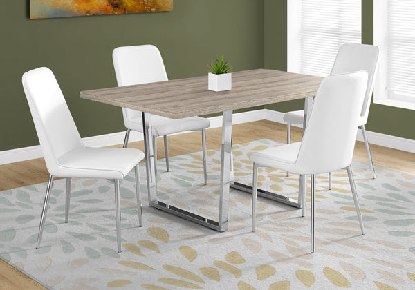 English Elm Dining Table, 60" Rectangular Taupe Laminate With Chrome Legs – Modern Versatile Centerpiece For Any Space B2710P286991