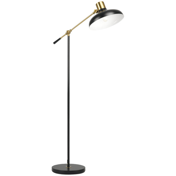 English Elm Standing Articulating Floor Lamp Black Gold Metal Industrial Task Light for Reading T3971P438381