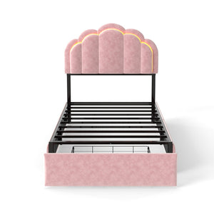 English Elm Rgb Led Velvet Platform Bed Petal Headboard Storage Drawers for Kids Bedroom T3963P458401