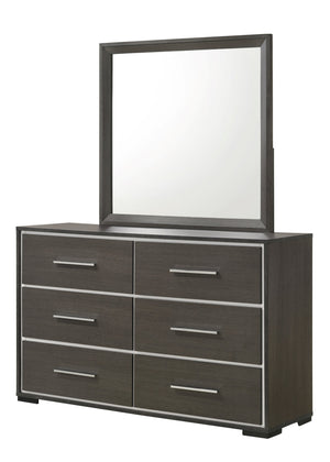 English Elm 1pc Contemporary 5-Drawer Chest with Chrome Accents Rustic Finish Wooden Bedroom Storage, Stylish Design Gray 60.1 L x 19.9 W x 38.2 H B011P236785