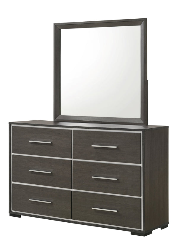 English Elm 1pc Contemporary 5-Drawer Chest with Chrome Accents Rustic Finish Wooden Bedroom Storage, Stylish Design Gray 60.1 L x 19.9 W x 38.2 H B011P236785