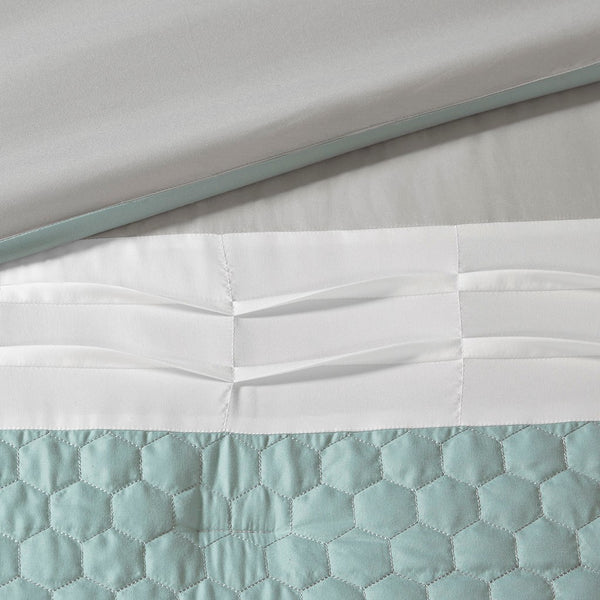English Elm 8 Tinsley 8-Piece Comforter Set Seafoam Grey Queen — Ultra-Soft Microfiber, Pintuck Quilting, Decorative Pillows and Bedskirt Multicolor 22.05 L x 18.9 W x 13.78 H B03594916