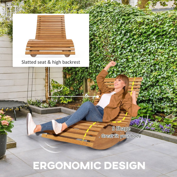 English Elm Outsunny Outdoor Ergonomic Wood Rocker with S Curve High Back Slatted Patio Seat W2225P174331