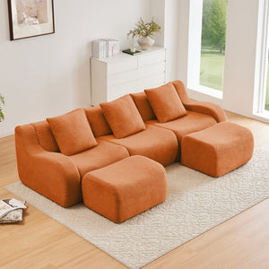 English Elm U-Shaped Cozy Teddy Fabric Sectional Sofa - No Assembly, Ergonomic Support, Anti-Slip Design, Orange W714S01451-GIGA