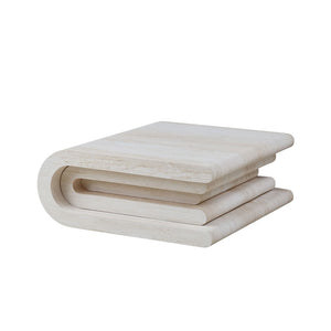 English Elm 33.86 Inch Square Faux Travertine Coffee Table Sculptural Tiered Base Living Room W2582P425211