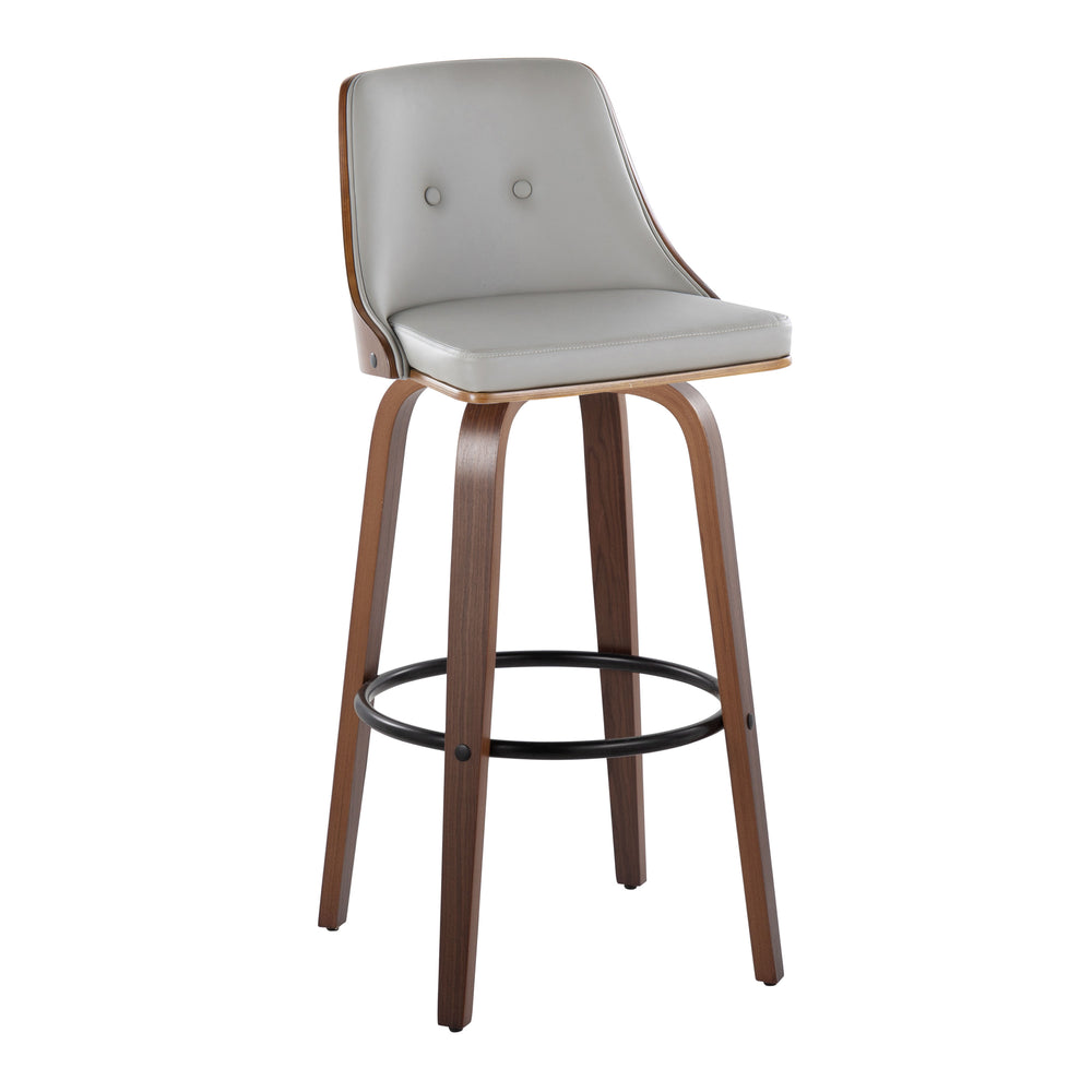 English Elm Gianna Mid-Century Barstool Set of 2 — Walnut Wood Frame, Light Grey Faux Leather, 360° Swivel & Footrest B202S00582