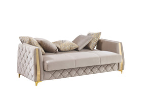 English Elm Lippa Quilted Polyester Sleeper Sofa with Gold Legs Storage and Contemporary Style Taupe B009S02238