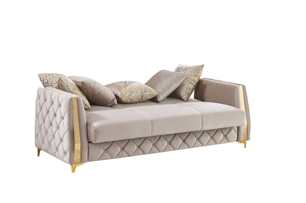 English Elm Lippa Quilted Polyester Sleeper Sofa with Gold Legs Storage and Contemporary Style Taupe B009S02238