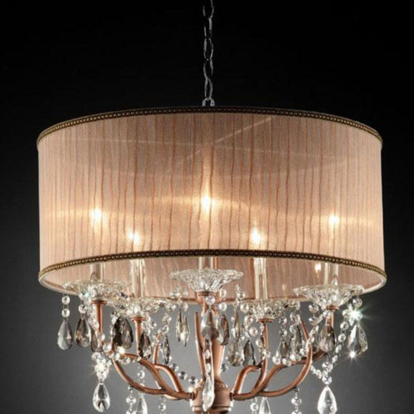 English Elm 25" Rosie's Silvery Pink Ceiling Lamp with Crystal Accents, 25" H Metal Body, Elegant Gray-Pink Shade, 5-Light Elegance B072116221
