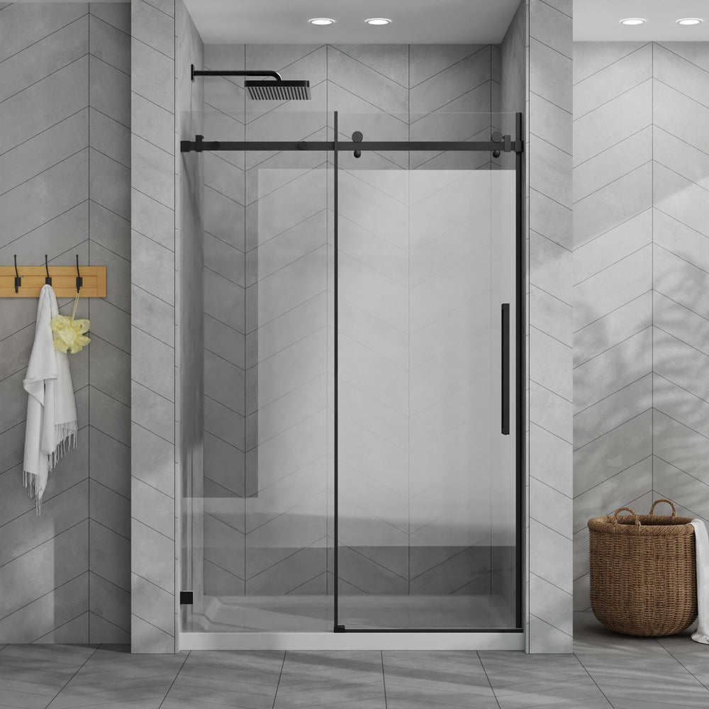 English Elm Goodyo 48"X72" Frameless Shower Door Combo With Acrylic Base, Tempered Glass & Matte Black Hardware W1223S00028