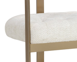 Sunpan Beaumont Ultra Contemporary Dining Armchair with T-Shaped Back and Stylish Tapered Arms Design Antique Brass / Rhea Light Barley