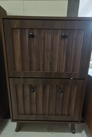 English Elm Medieval-style Entryway Shoe Cabinet Walnut Tilt-out Storage Grooved Upright Unit W1706P465289