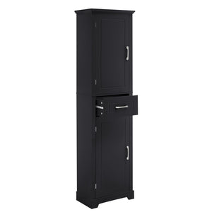 English Elm Tall Bathroom Storage Cabinet with Slim Profile, Adjustable Shelves, Anti-Tip Safety & Painted MDF Finish Black N725P246463B